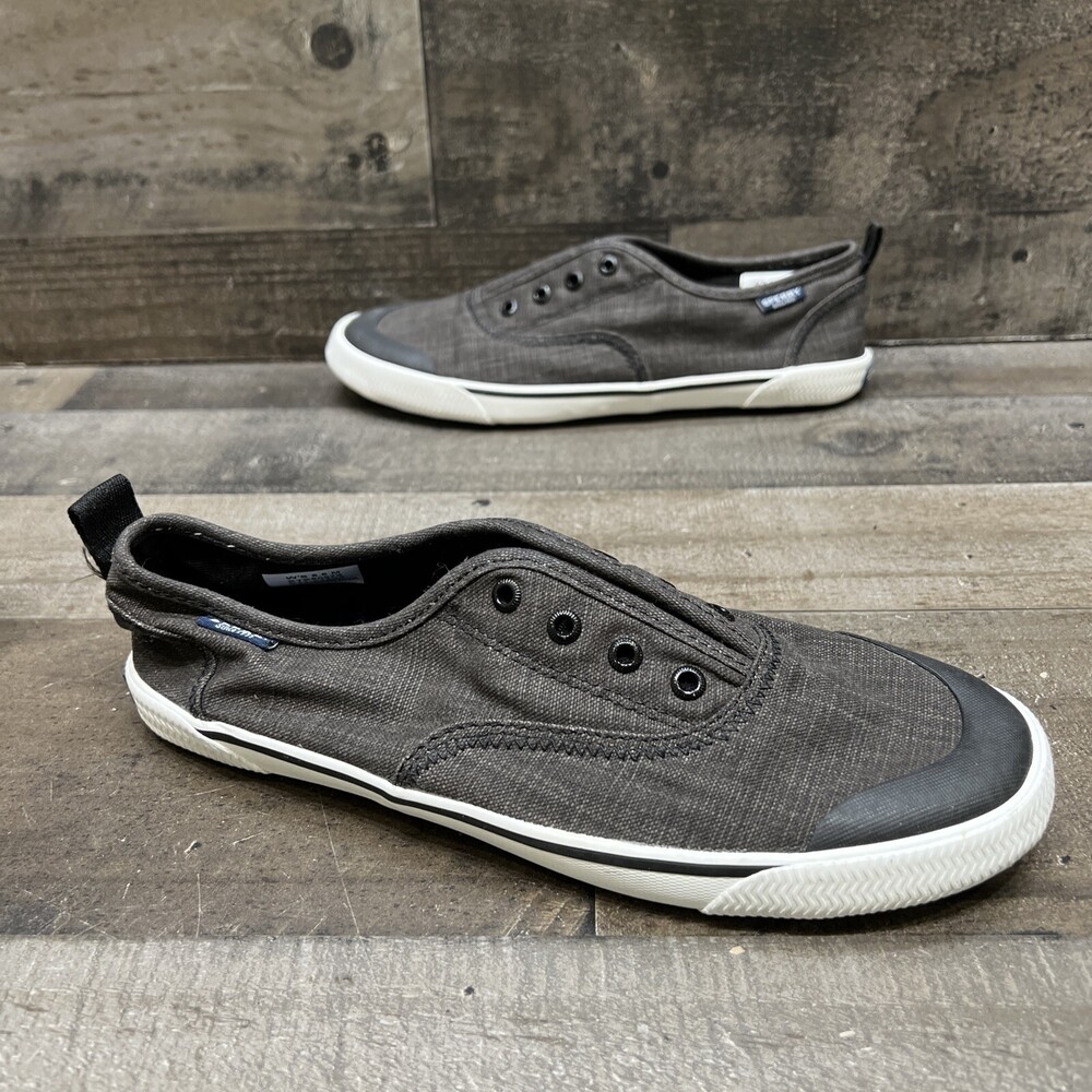 Sperry Top Sider Womens Black Charcoal Canvas Slip On Comfort Shoes size 8.5 M